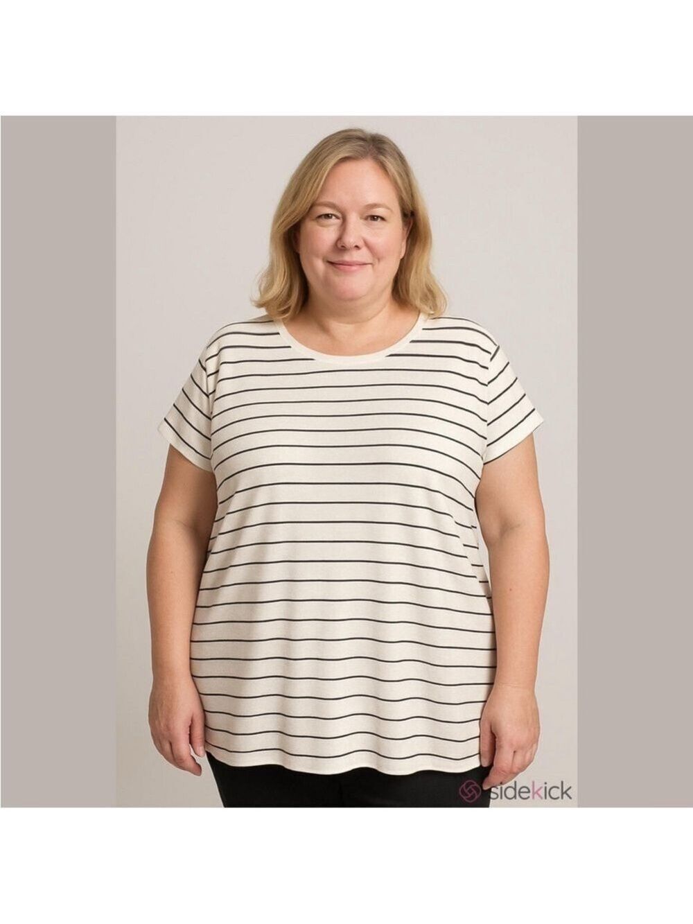 Sonoma short cap sleeve crewneck tee white black striped Woman’s 4X